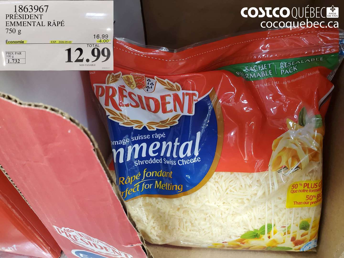 1863967 PRESIDENT EMMENTAL RÂPÉ ($4.00 INSTANT SAVINGS EXPIRES ON 2026-05-03) $12.99