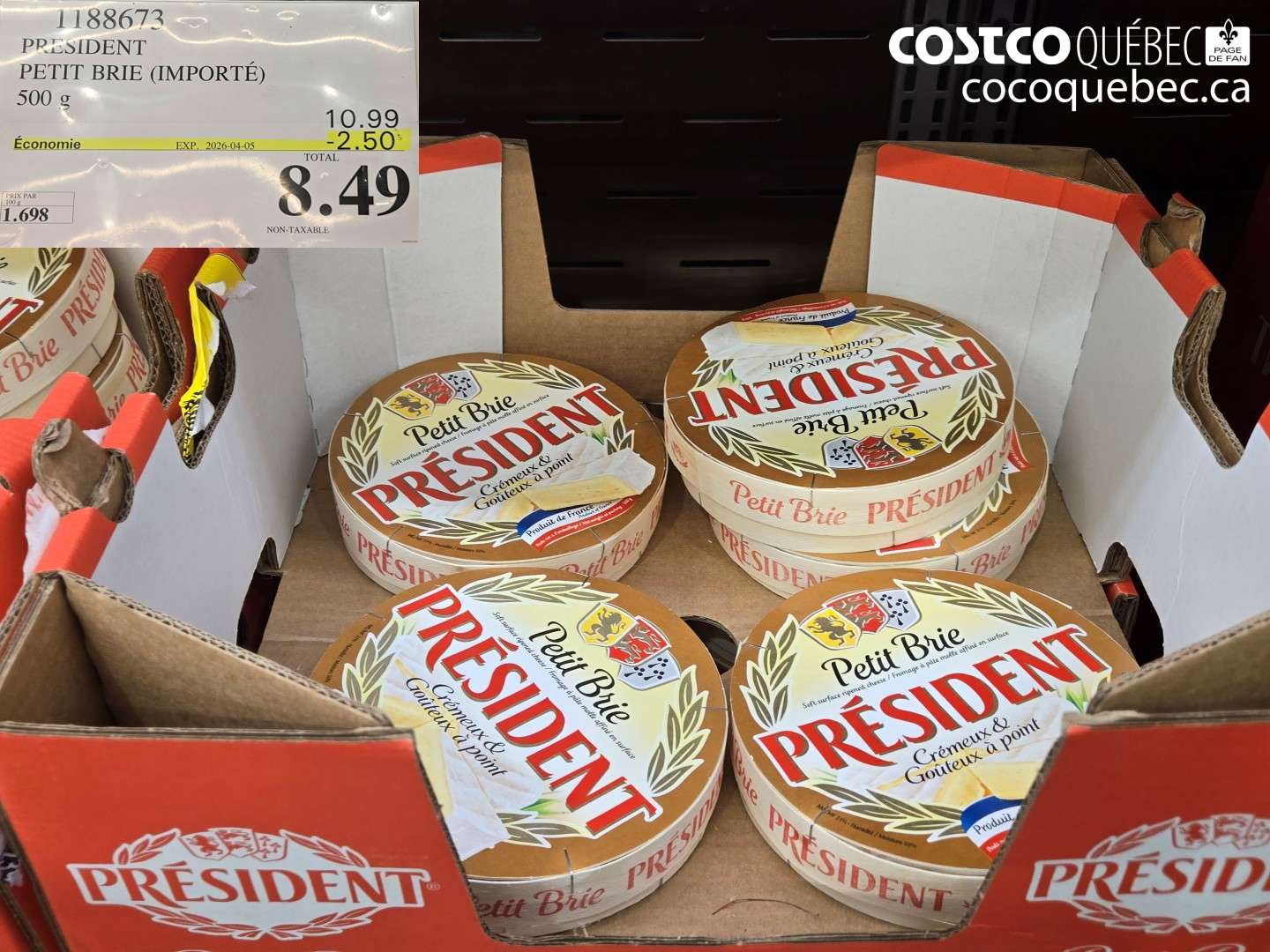 1188673 PRESIDENT PETIT BRIE (IMPORTÉ) 500 G ($2.50 INSTANT SAVINGS EXPIRES ON 2026-04-05) $8.49