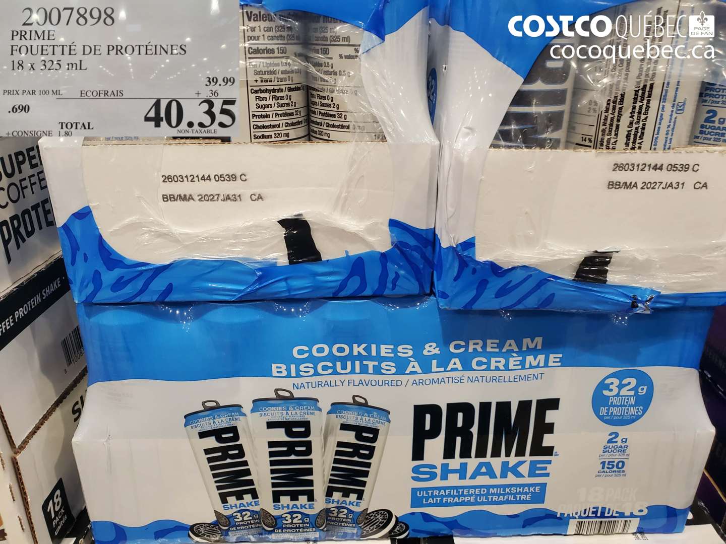 2007898 PRIME FOUETTÉ DE PROTÉINES 18 X 325 ML $40.35