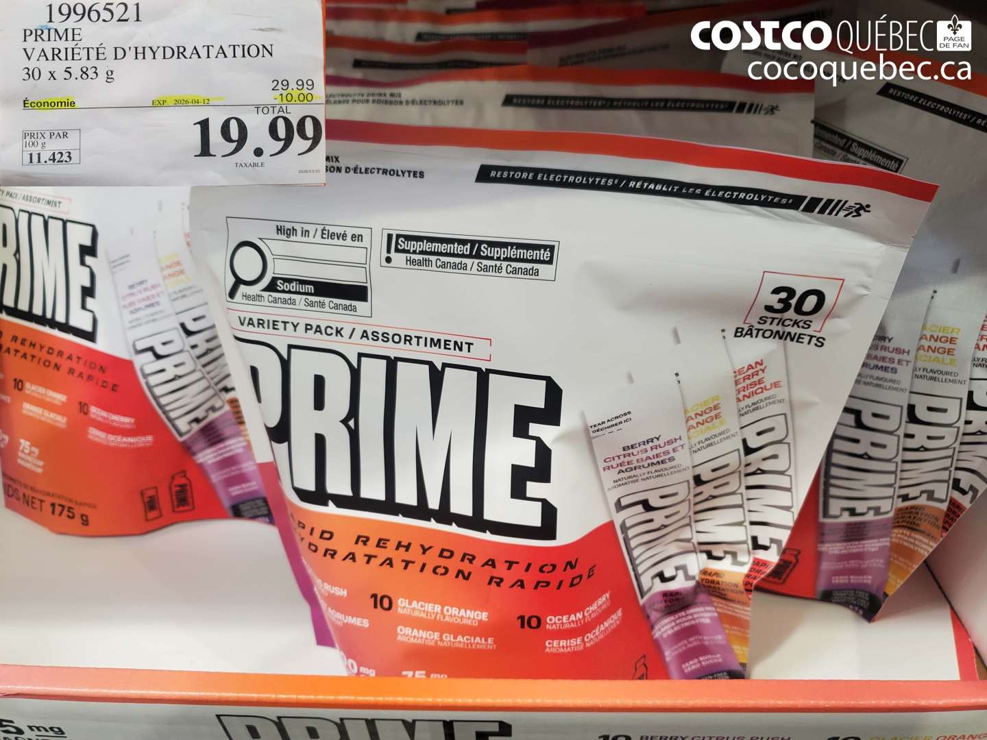 1996521 PRIME VARIÉTÉ D'HYDRATATION 30 X 5.83 G ($10.00 INSTANT SAVINGS EXPIRES ON 2026-04-12) $19.99