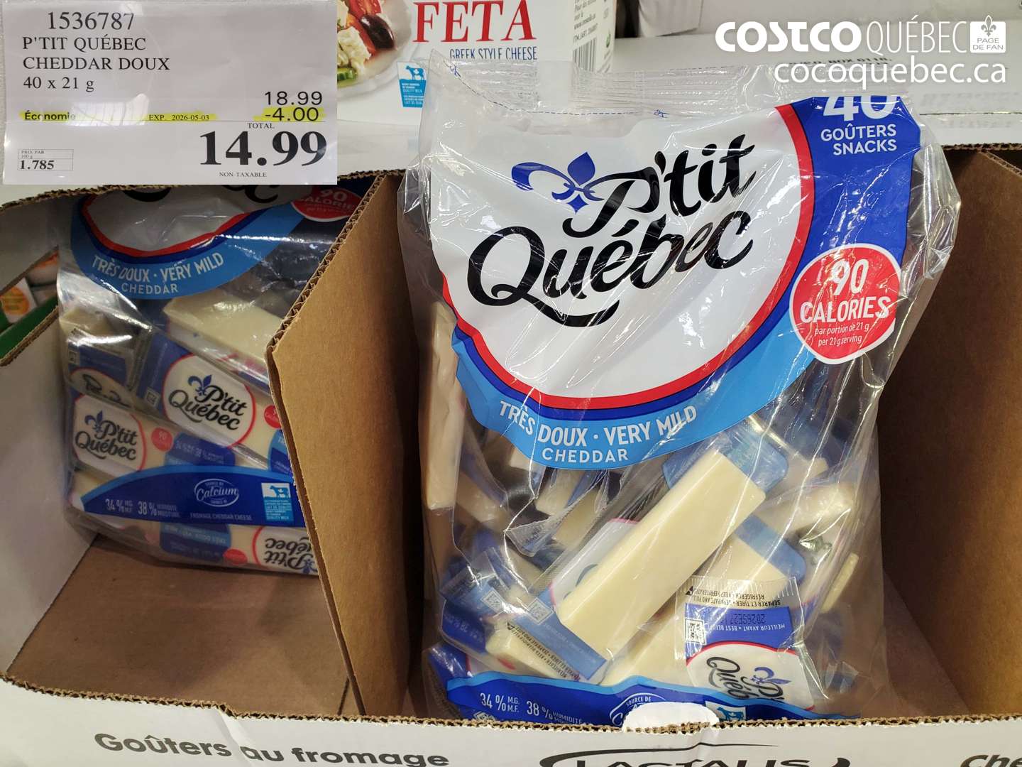 1536787 P'TIT QUEBEC CHEDDAR DOUX 40 X 21 G ($4.00 INSTANT SAVINGS EXPIRES ON 2026-05-03) $14.99