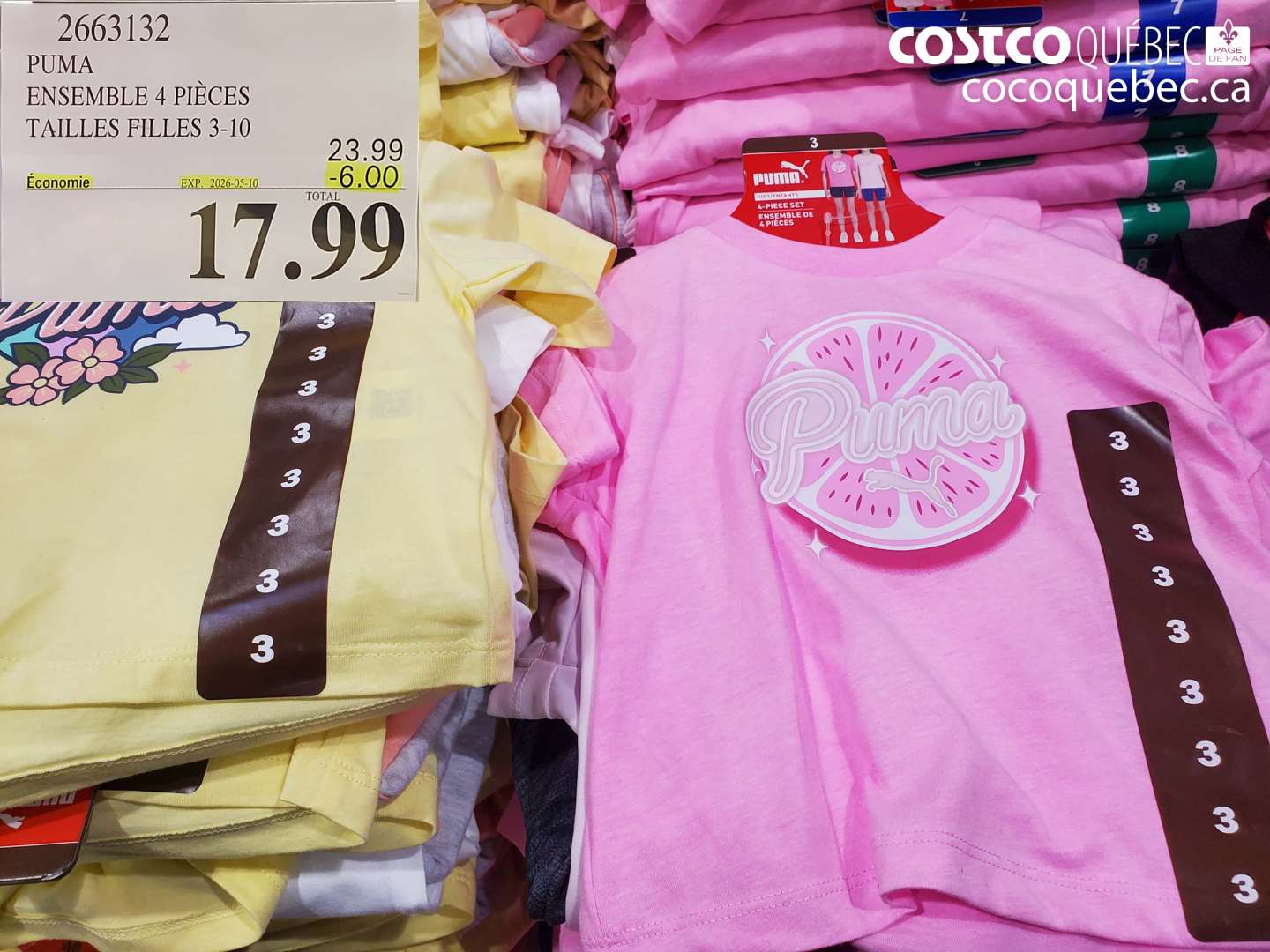 2663132 PUMA ENSEMBLE 4 PIECES TAILLES FILLES 3-10 ($6.00 INSTANT SAVINGS EXPIRES ON 2026-05-10) $17.99