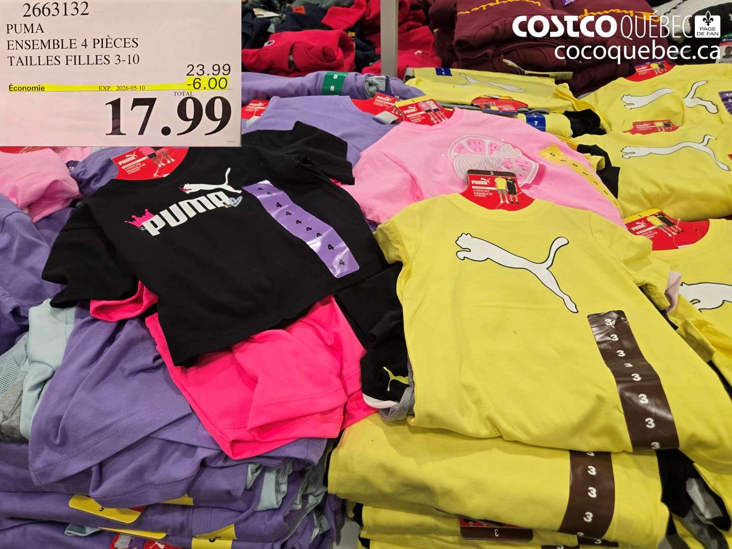 2663132 PUMA ENSEMBLE 4 PIÈCES TAILLES FILLES 3-10 ($6.00 INSTANT SAVINGS EXPIRES ON 2026-05-10) $17.99