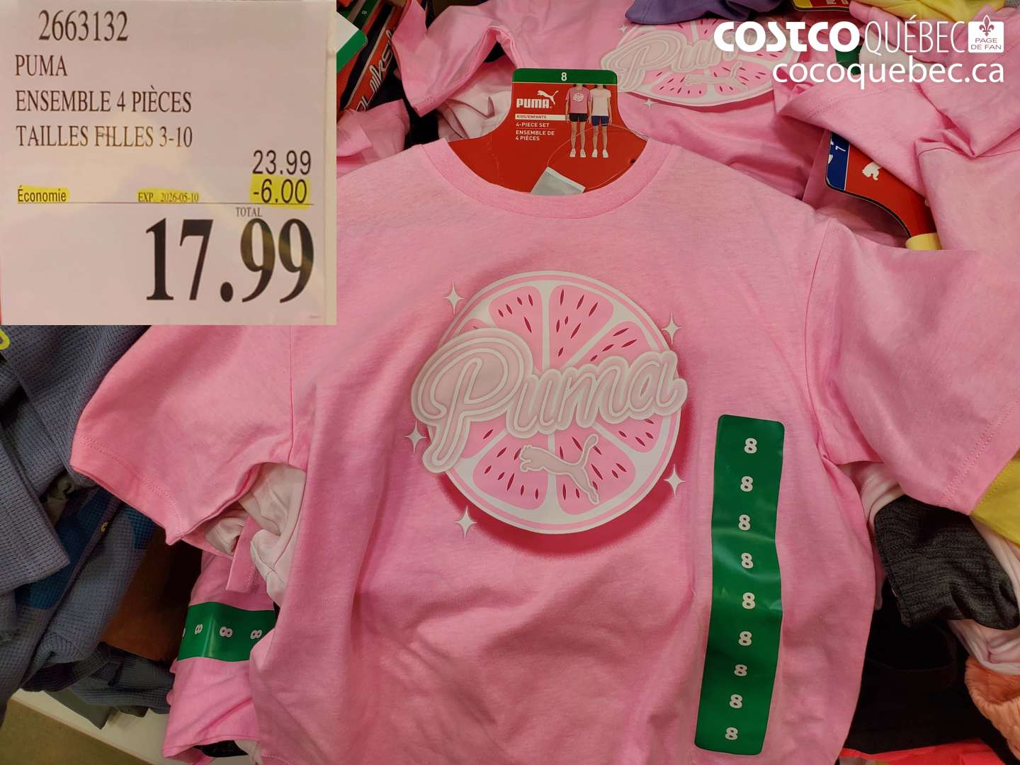 2663152 PUMA ENSEMBLE 4 PIECES TAILLES FILLES 3-10 ($6.00 INSTANT SAVINGS EXPIRES ON 2026-05-10) $17.99