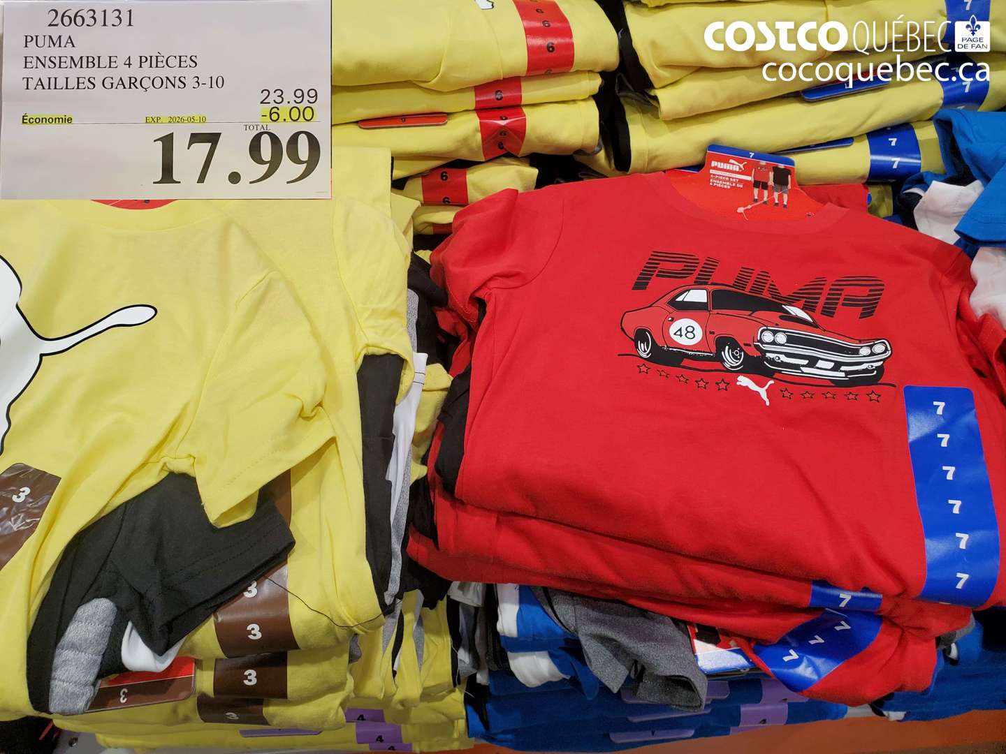 2663131 PUMA ENSEMBLE 4 PIECES TAILLES GARÇONS 3-10 ($6.00 INSTANT SAVINGS EXPIRES ON 2026-05-10) $17.99