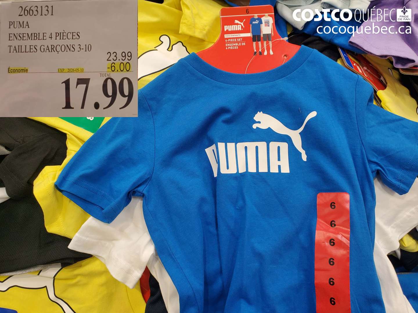 2663151 PUMA ENSEMBLE 4 PIECES TAILLES GARCONS 3-10 ($6.00 INSTANT SAVINGS EXPIRES ON 2026-05-10) $17.99