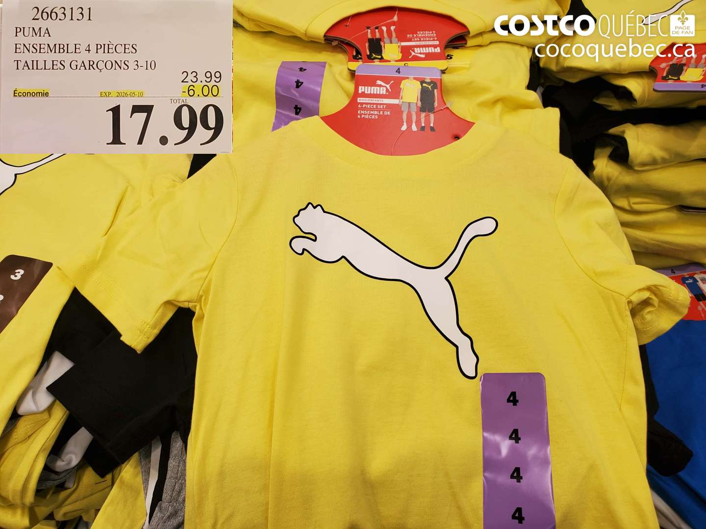 2663151 PUMA ENSEMBLE 4 PIECES TAILLES GARCONS 3-10 ($6.00 INSTANT SAVINGS EXPIRES ON 2026-05-10) $17.99