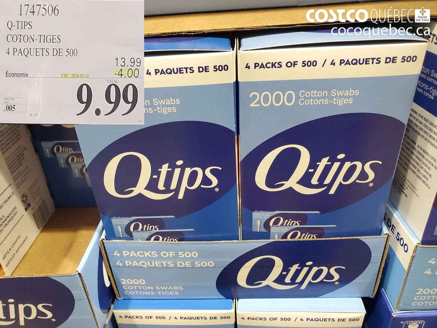 1747506 Q-TIPS COTON-TIGES ($4.00 INSTANT SAVINGS EXPIRES ON 2026-05-10) $9.99