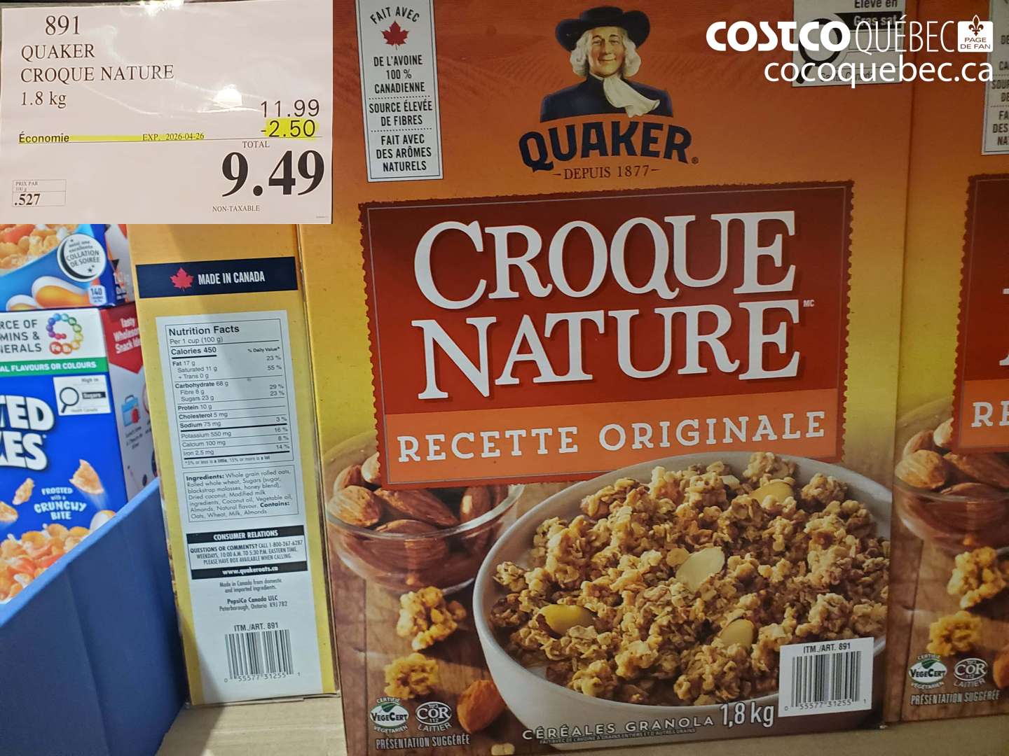891 QUAKER CROQUE NATURE 1.8 KG ($2.50 INSTANT SAVINGS EXPIRES ON 2026-04-26) $9.49