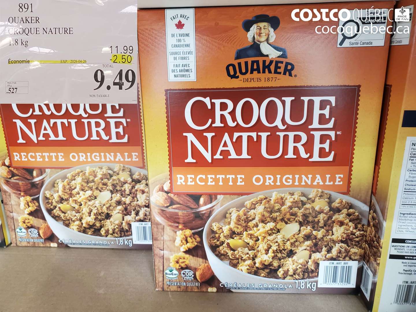 891 QUAKER CROQUE NATURE 1.8 KG ($2.50 INSTANT SAVINGS EXPIRES ON 2026-04-26) $9.49