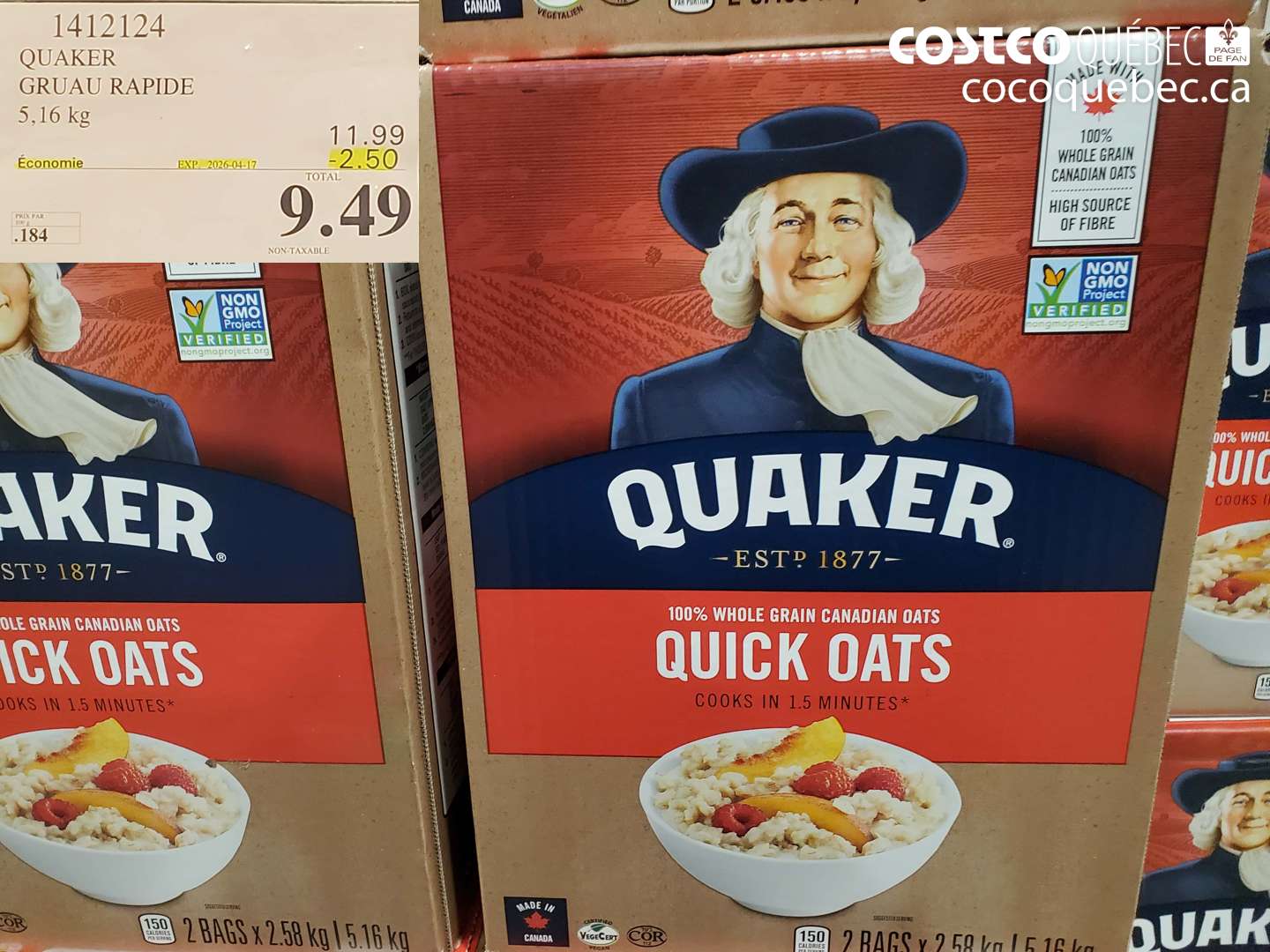 1412124 QUAKER GRAU RAPIDE 5,16 KG ($2.50 INSTANT SAVINGS EXPIRES ON 2026-04-17) $9.49