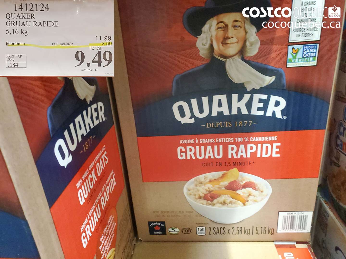 1412124 QUAKER GRUAU RAPIDE ($2.50 INSTANT SAVINGS EXPIRES ON 2026-04-12) $9.49
