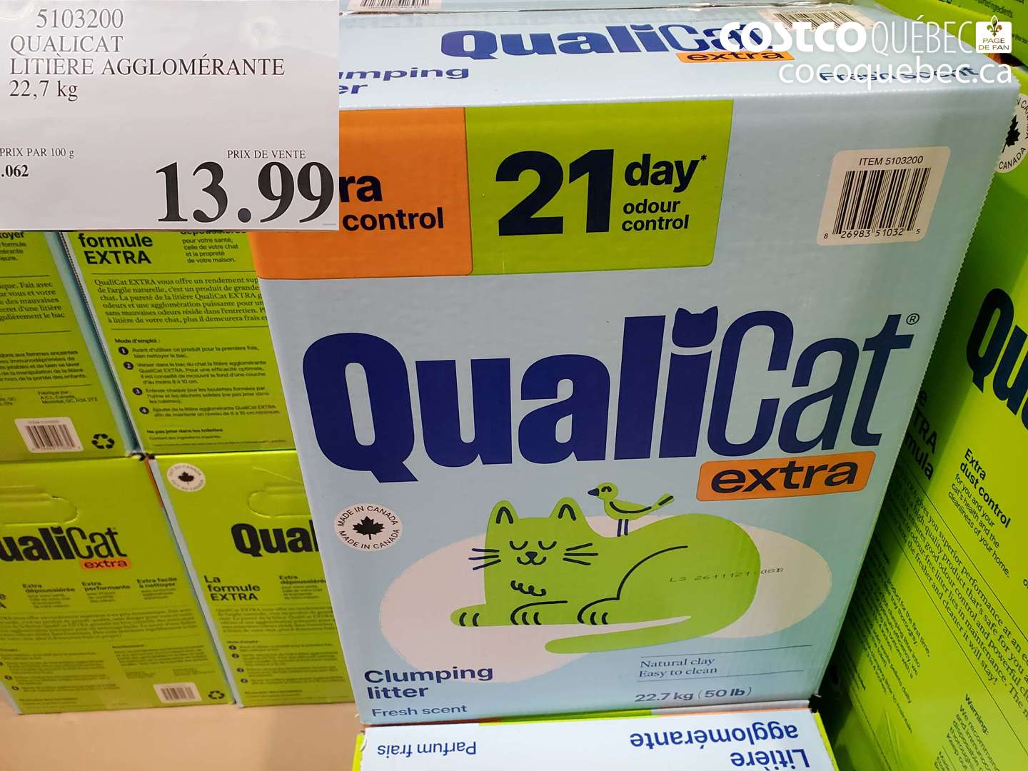 5103200 QUALICAT LITIERE AGGLOMERANTE 22.7 KG $13.99