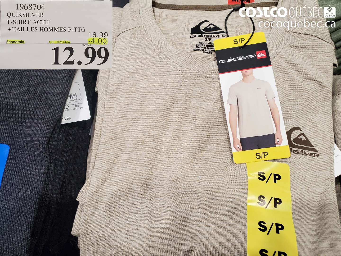 1968704 QUIKSILVER T-SHIRT ACTIF +TAILLES HOMMES P-PTG ($4.00 INSTANT SAVINGS EXPIRES ON 2026-04-26) $12.99