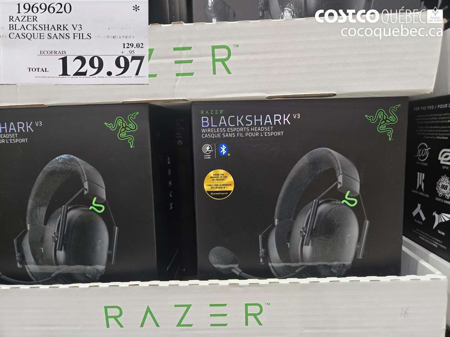 1969620 RAZER BLACKSHARK V3 CASQUE SANS FILS $129.97