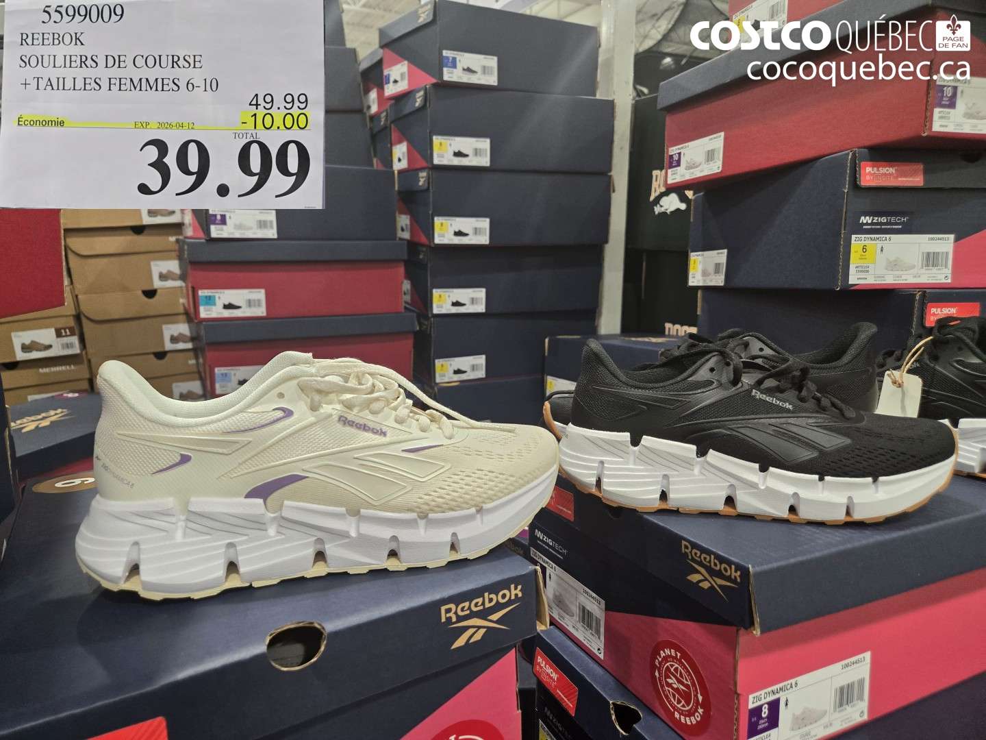 5599009 REEBOK SOULIERS DE COURSE + TAILLES FEMMES 6-10 ($10.00 INSTANT SAVINGS EXPIRES ON 2026-04-12) $39.99