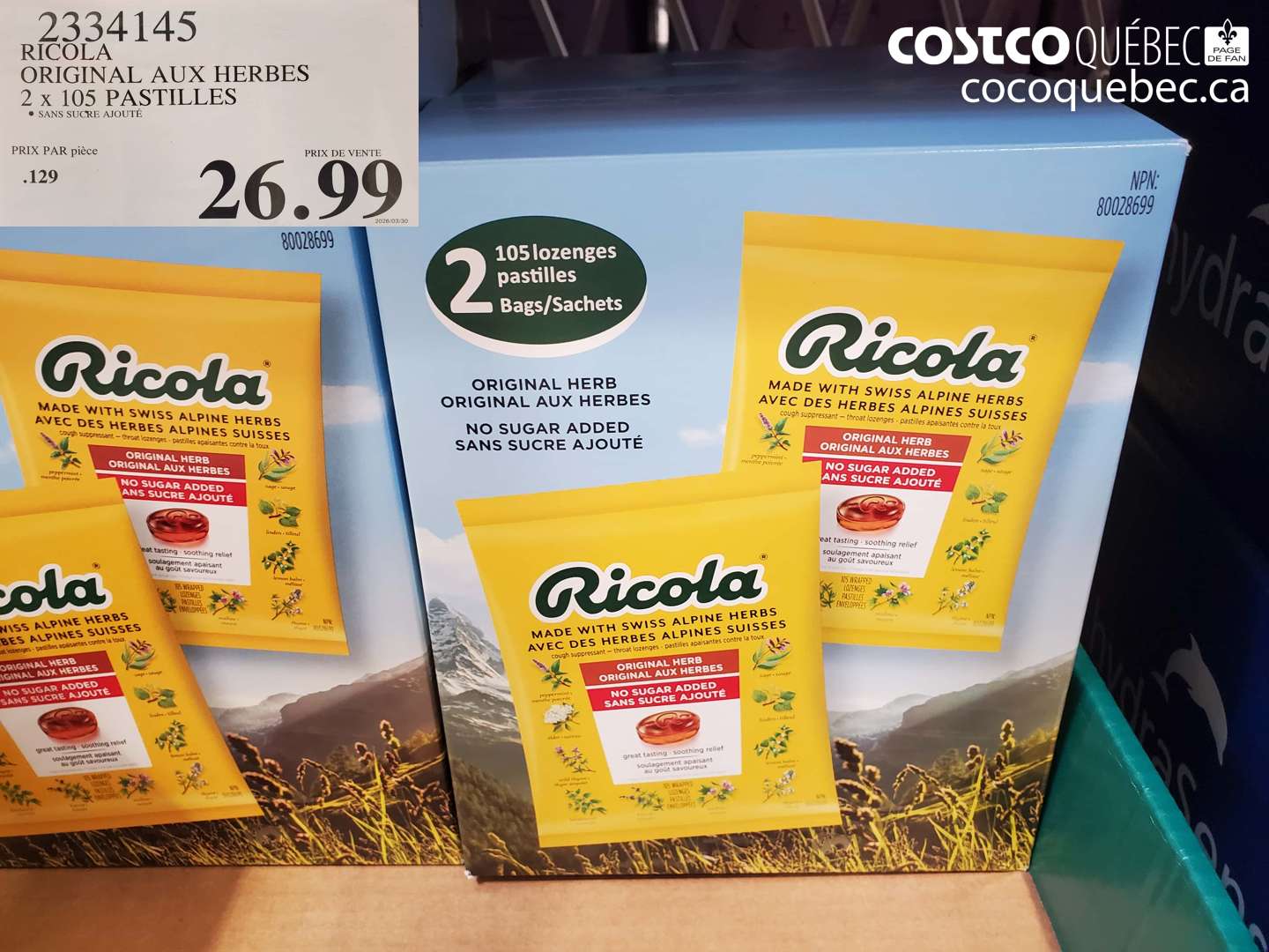 2334145 RICOLA ORIGINAL AUX HERBES 2 X 105 PASTILLES $26.99
