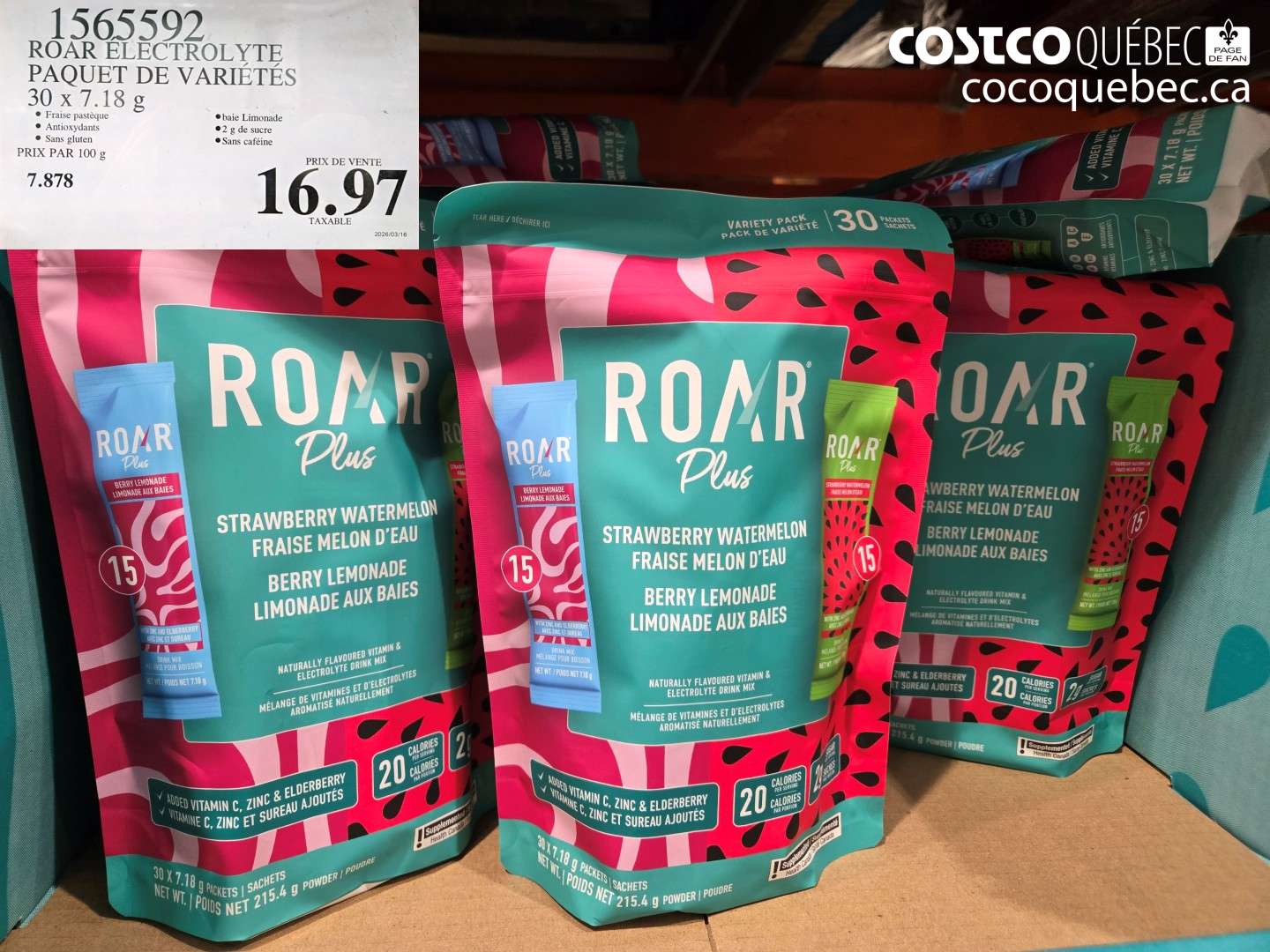 1565592 ROAR ÉLECTROLYTE PAQUET DE VARIÉTÉS 30 X 7.18 G $16.97