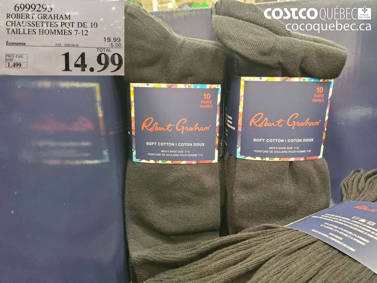 6999293 ROBERT GRAHAM CHAUSSETTES POT DE 10 TAILLES HOMMES 7-12 ($5.00 INSTANT SAVINGS EXPIRES ON 2026-04-26) $14.99