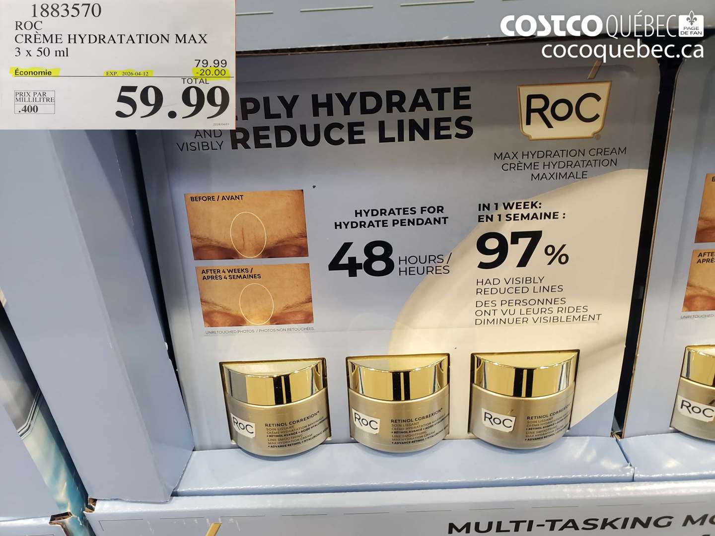1883570 ROC CRÈME HYDRATATION MAX 3 X 50 ML ($20.00 INSTANT SAVINGS EXPIRES ON 2026-04-12) $59.99