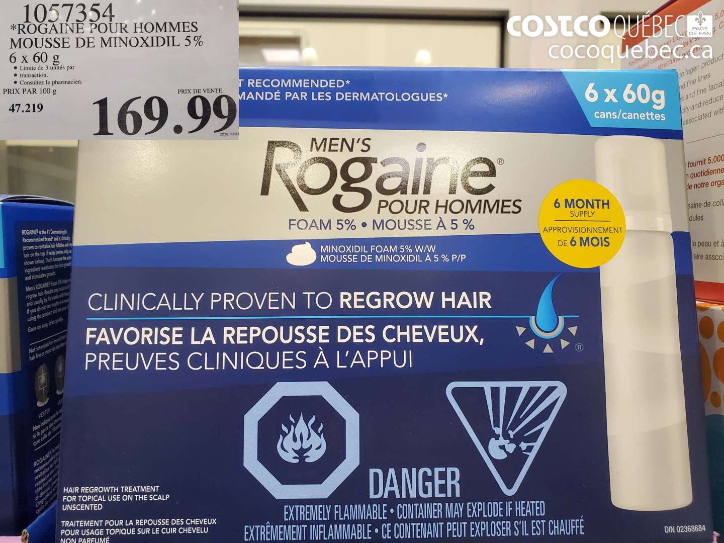 1057354 ROGAINE POUR HOMMES MOUSSE DE MINOXIDIL 5% $169.99