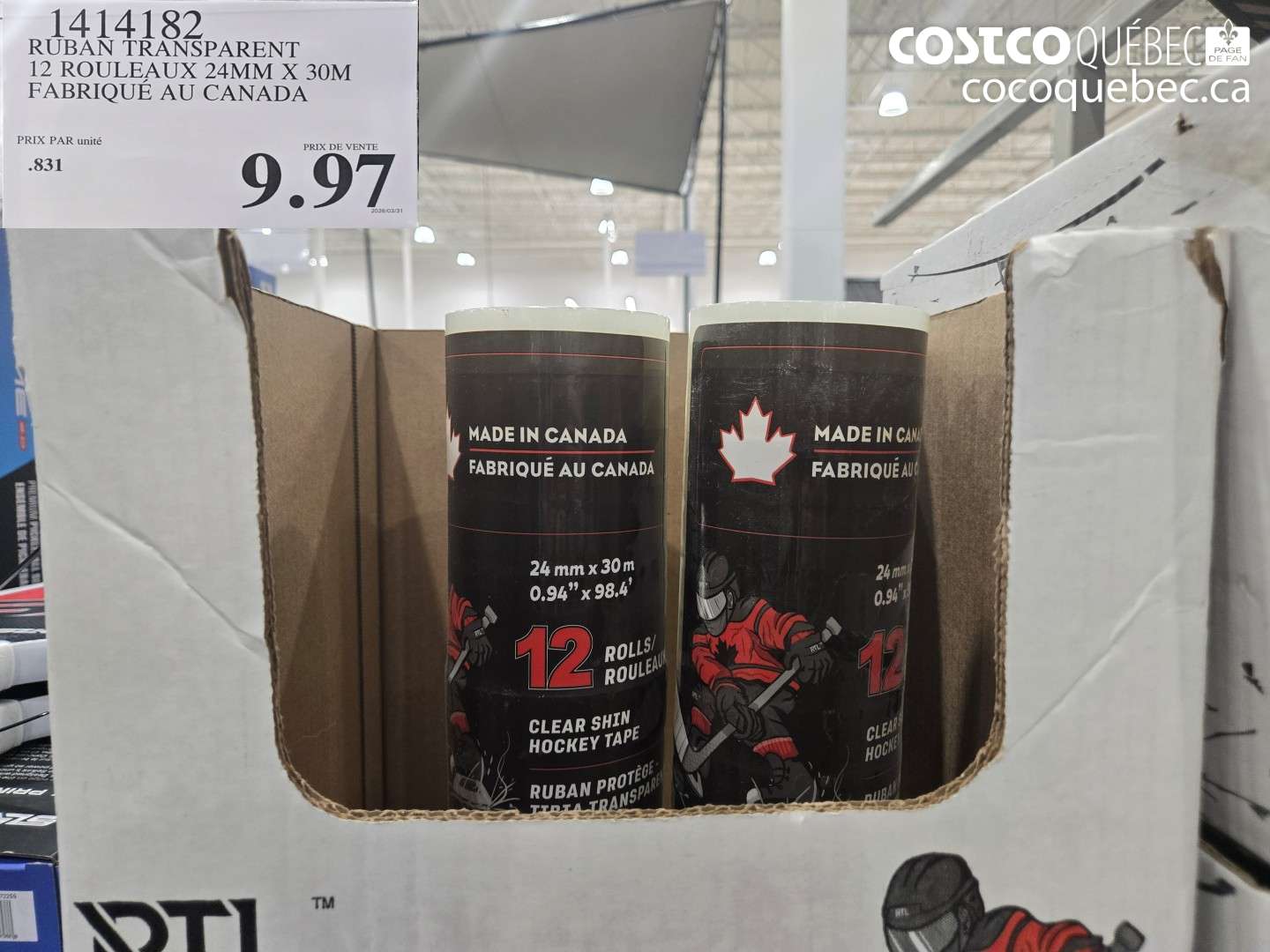 1414182 RUBAN TRANSPARENT 12 ROULEAUX 24MM X 30M FABRIQUÉ AU CANADA $9.97