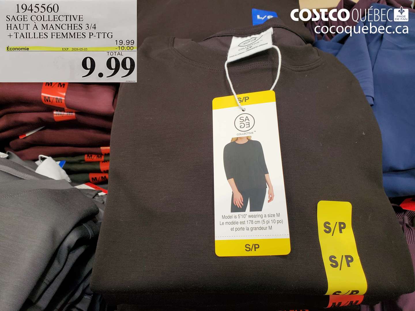 1945560 SAGE COLLECTIVE HAUT À MANCHES 3/4 +TAILLES FEMMES P-TTG ($10.00 INSTANT SAVINGS EXPIRES ON 2026-05-03) $9.99