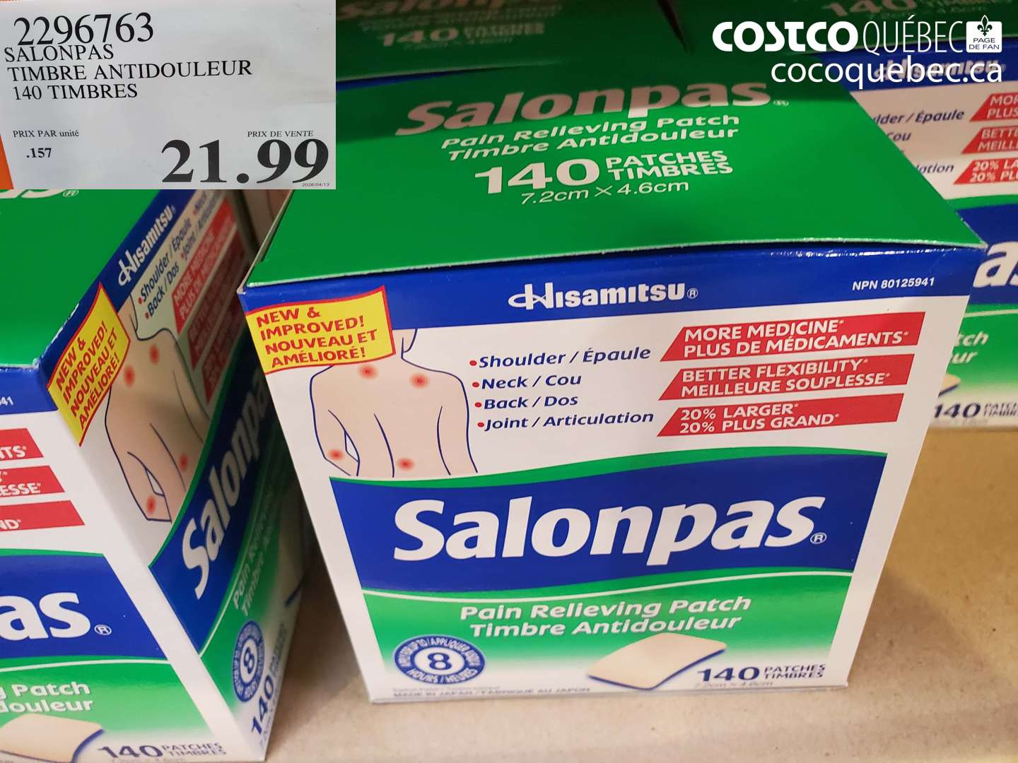 2296763 SALONPAS TIMBRE ANTI DOULEUR 140 TIMBRES $21.99