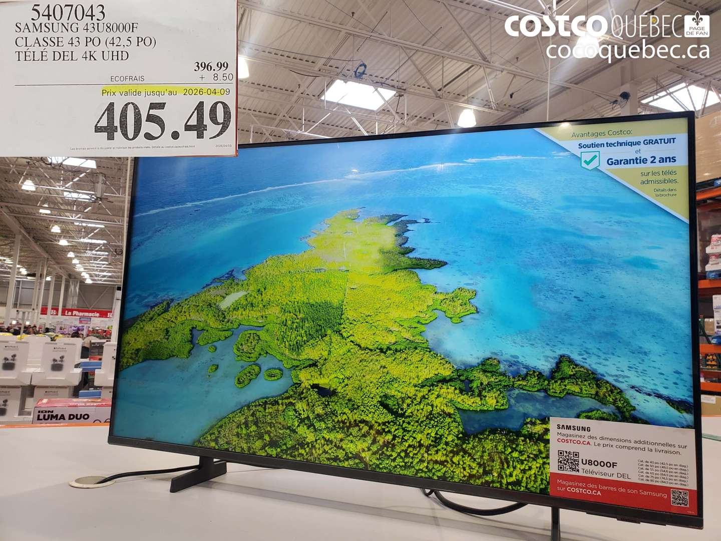 5407043 SAMSUNG 43U8000F CLASSE 43 PO (42,5 PO) TÉLÉ DEL 4K UHD (EXPIRES ON 2026-04-09) $405.49