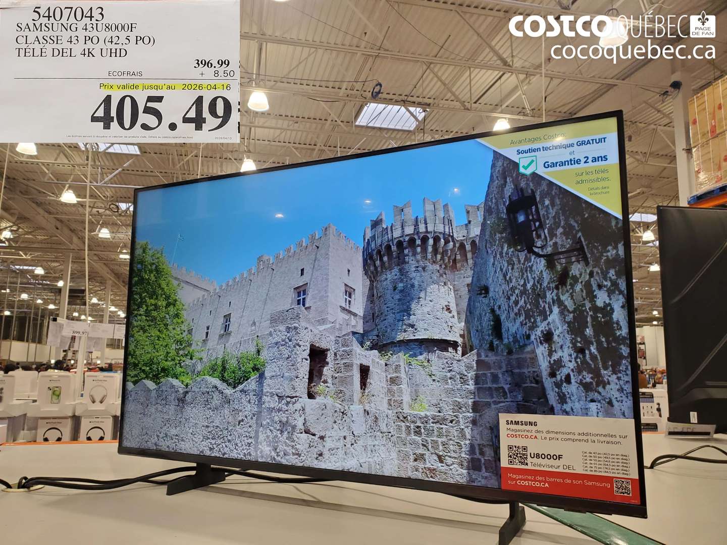 5407043 SAMSUNG 43U8000F CLASSE 43 PO (42,5 PO) TÉLÉ DEL 4K UHD (EXPIRES ON 2026-04-16) $405.49