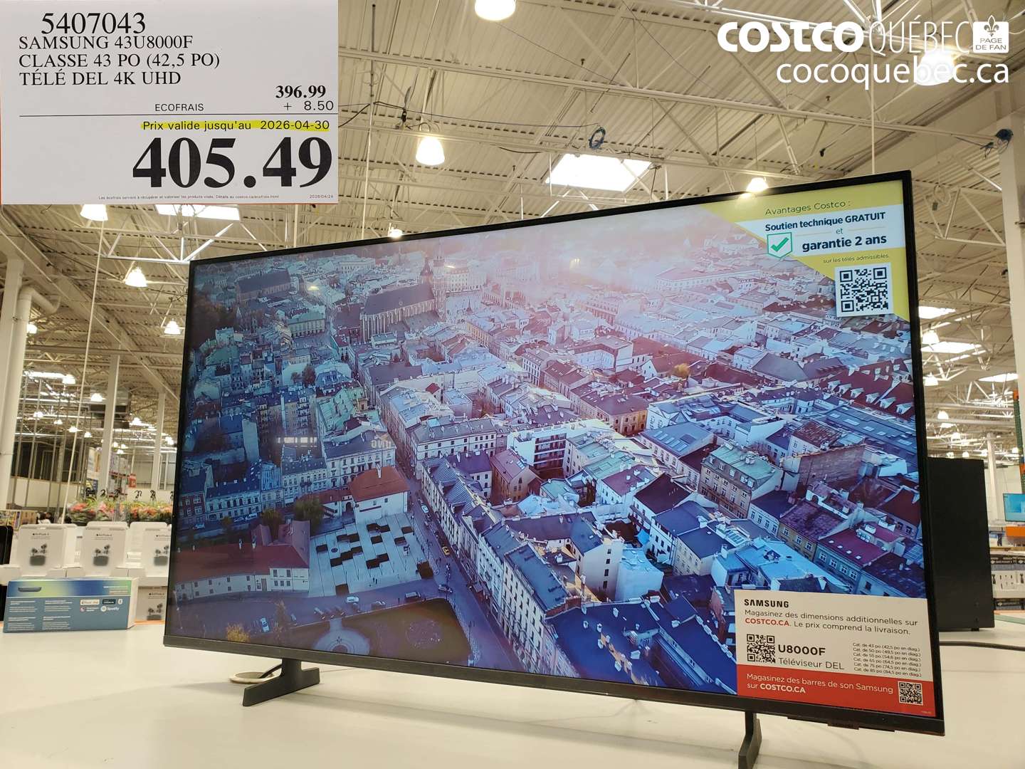 5407043 SAMSUNG 43U8000F CLASSE 43 PO (42,5 PO) TÉLÉ DEL 4K UHD (EXPIRES ON 2026-04-30) $405.49