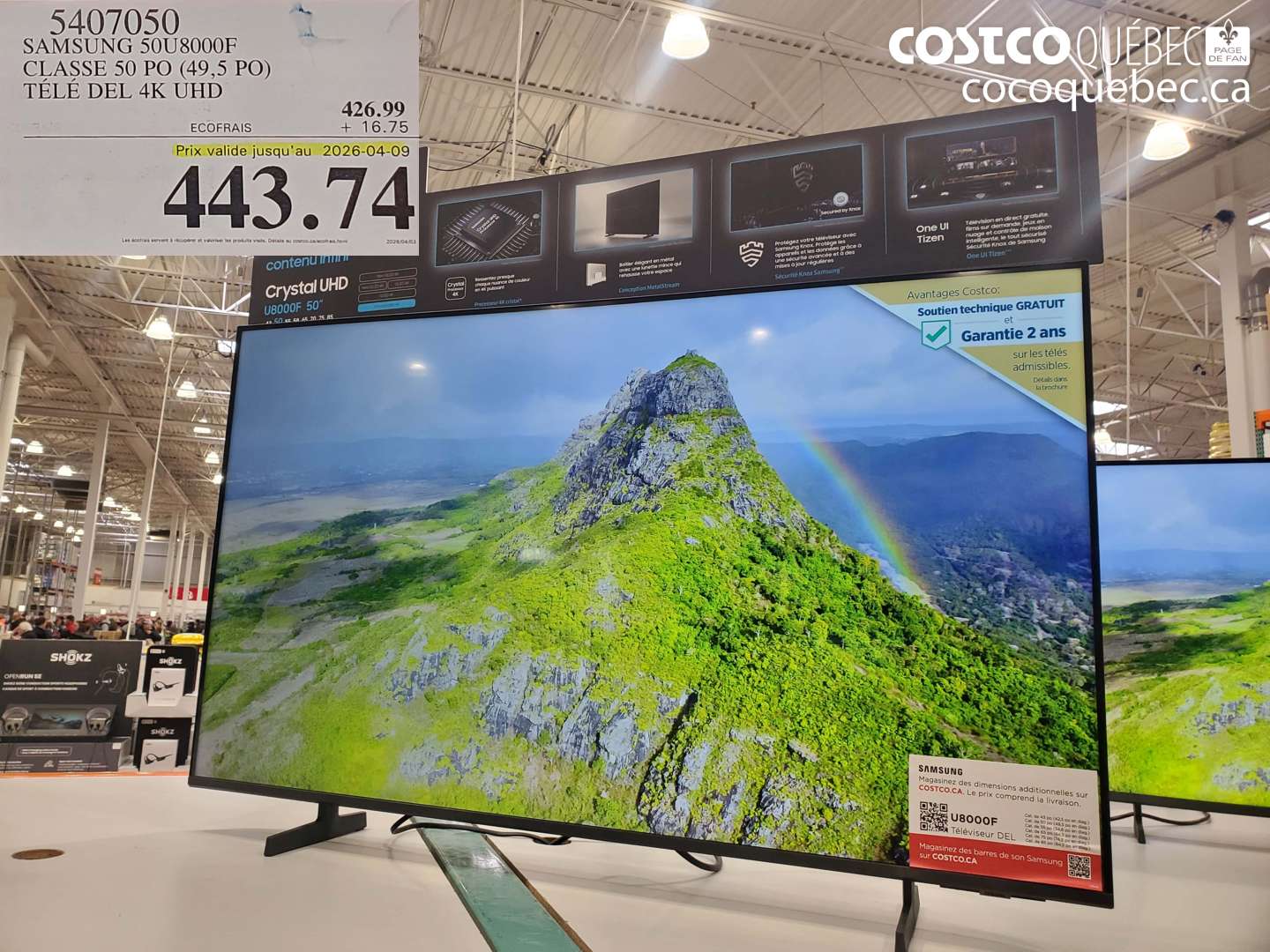 5407050 SAMSUNG 50U8000F CLASSE 50 PO (49,5 PO) TÉLÉ DEL 4K UHD (EXPIRES ON 2026-04-09) $443.74