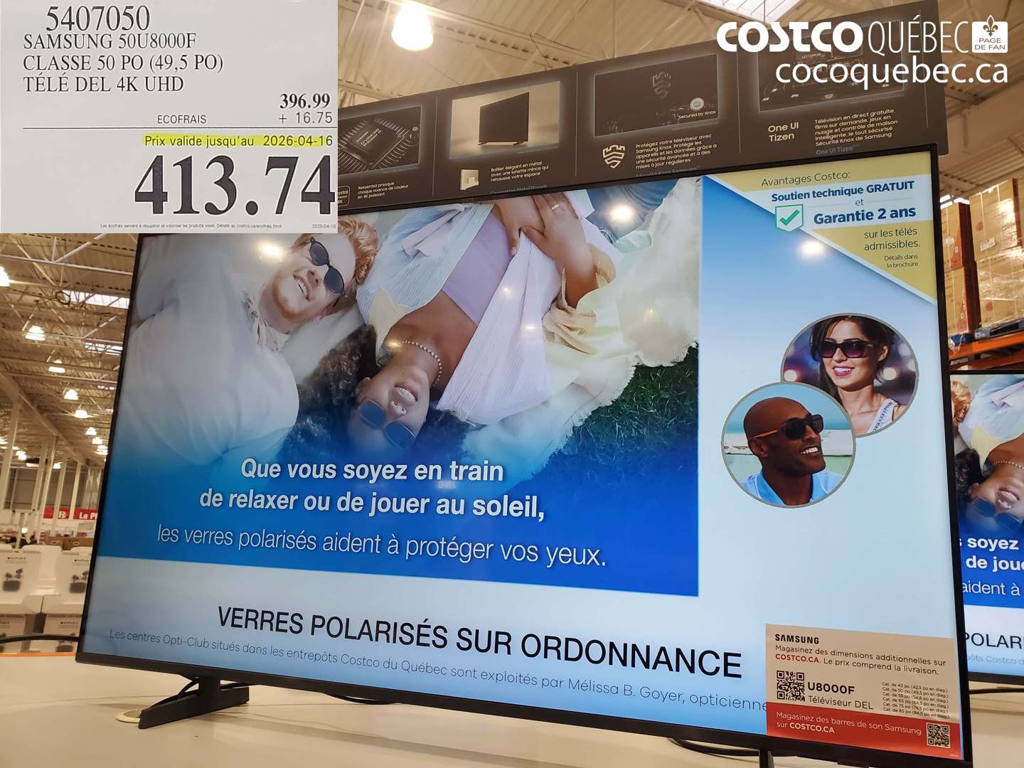 5407050 SAMSUNG 50U8000F CLASSE 50 PO (49,5 PO) TÉLÉ DEL 4K UHD (EXPIRES ON 2026-04-16) $413.74