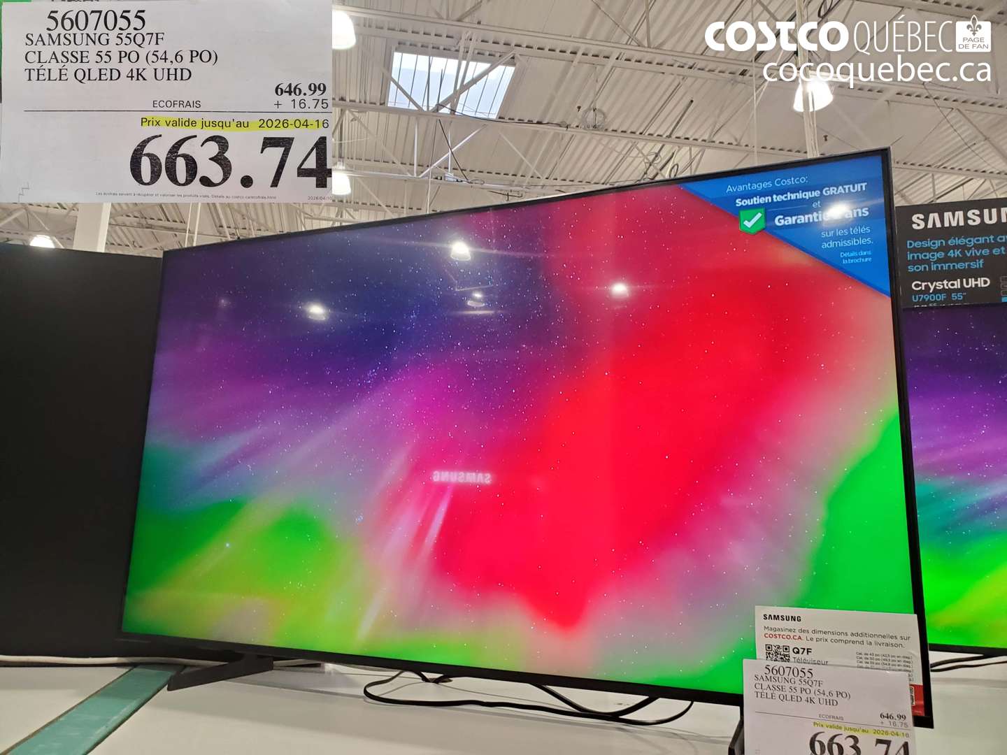 5607055 SAMSUNG 55Q7F CLASSE 55 PO (54,6 PO) TÉLÉ QLED 4K UHD (EXPIRES ON 2026-04-16) $663.74