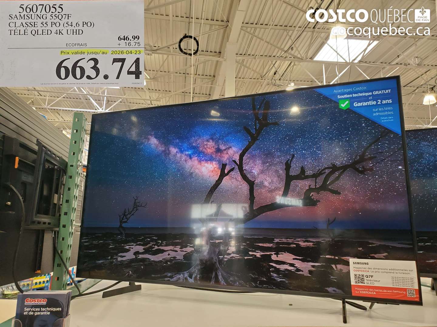 5607055 SAMSUNG 55Q7F CLASSE 55 PO (54,6 PO) TÉLÉ QLED 4K UHD (EXPIRES ON 2026-04-23) $663.74