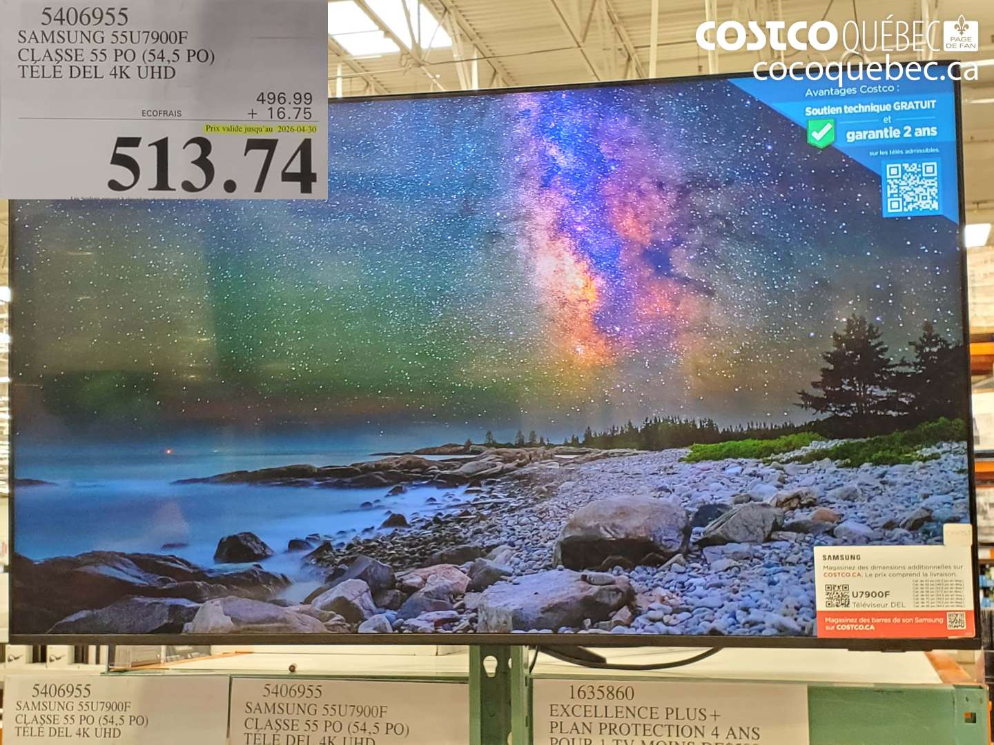 5406955 SAMSUNG 55U7900F CLASSE 55 PO (54,5 PO) TELE DEL 4K UHD (EXPIRES ON 2026-04-30) $513.74