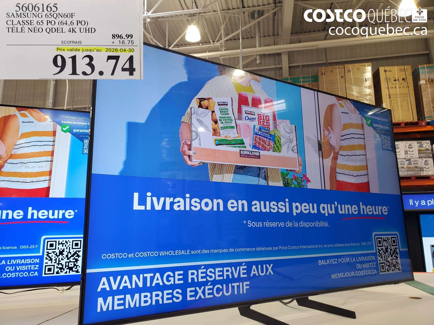 5606165 SAMSUNG 6500F CLASSE 65 PO (64,6 PO) TÉLÉ NÉO QDEL 4K UHD (EXPIRES ON 2026-04-30) $913.74