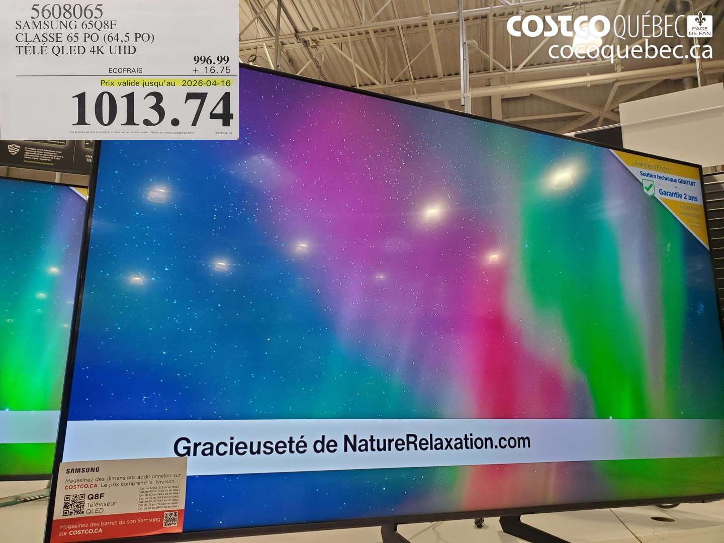 5608065 SAMSUNG 6508F CLASSE 65 PO (64,5 PO) TÉLÉ QLED 4K UHD (EXPIRES ON 2026-04-16) $1013.74