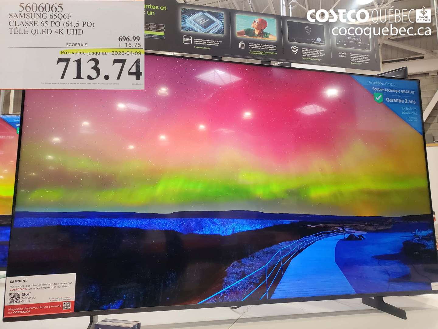 5606065 SAMSUNG 65Q6F CLASSE 65 PO (64,5 PO) TÉLÉ QLED 4K UHD (EXPIRES ON 2026-04-09) $713.74