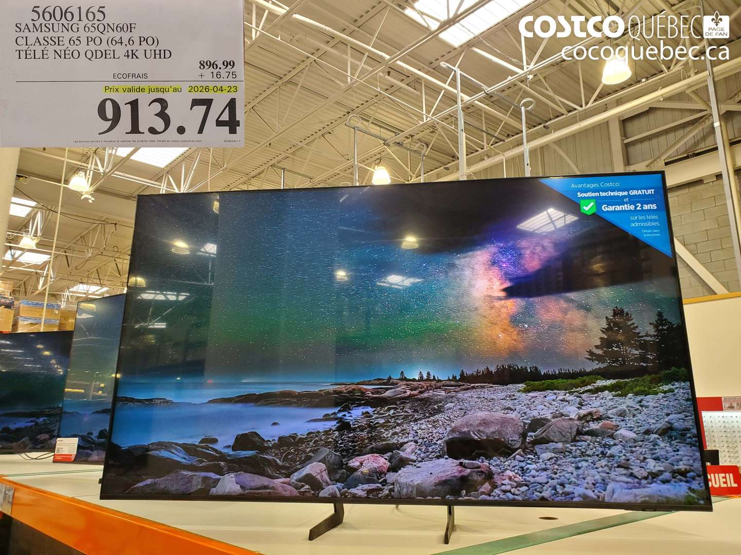 5606165 SAMSUNG 65QN60F CLASSE 65 PO (64,6 PO) TELÉ NÉO QDEL 4K UHD (EXPIRES ON 2026-04-23) $913.74