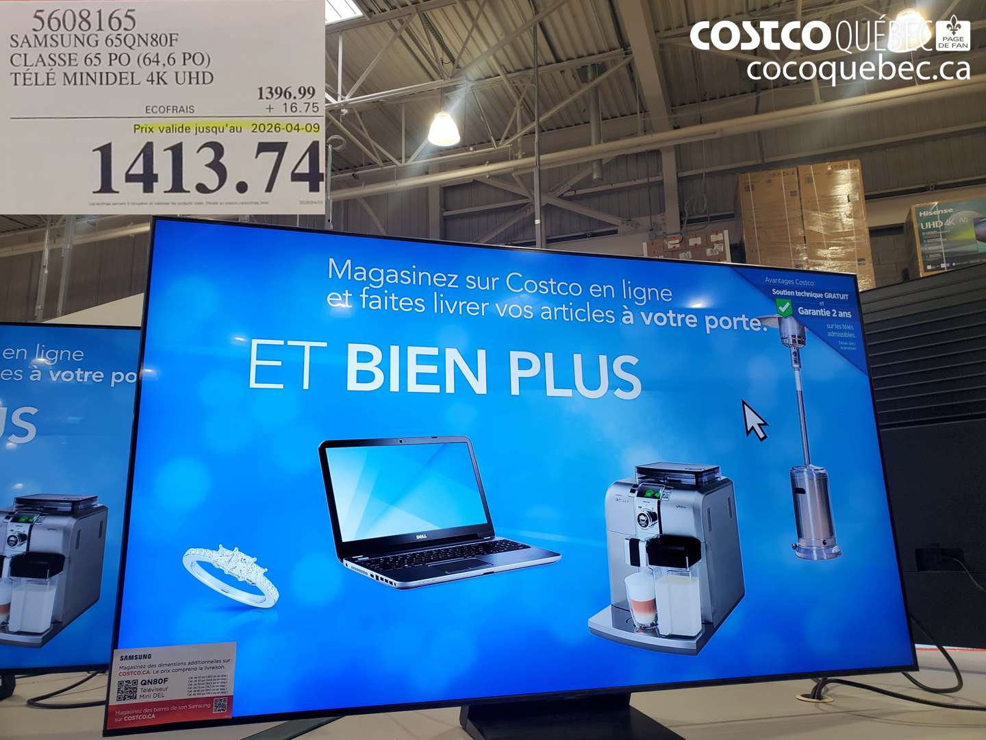 5608165 SAMSUNG 65QN80F CLASSE 65 PO (64,6 PO) TÉLÉ MINIDEL 4K UHD (EXPIRES ON 2026-04-09) $1413.74