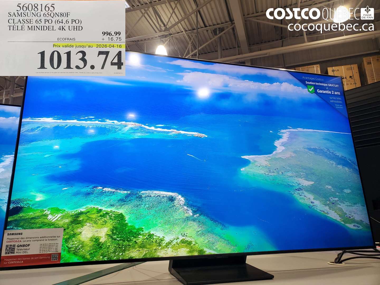 5608165 SAMSUNG 65QN80F CLASSE 65 PO (64,6 PO) TÉLÉ MINIDEL 4K UHD (EXPIRES ON 2026-04-16) $1013.74