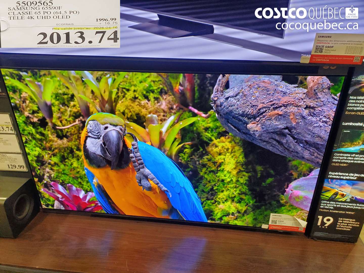 5509565 SAMSUNG 65S90F CLASSE 65 PO (64,5 PO) TELE 4K UHD OLED (EXPIRES ON 2026-04-16) $2013.74