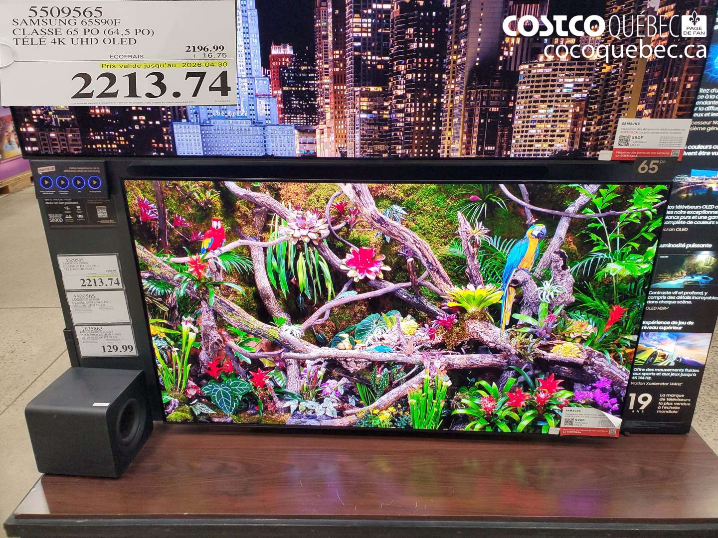 5509565 SAMSUNG 65S90F CLASSE 65 PO (64,5 PO) TÉLÉ 4K UHD OLED (EXPIRES ON 2026-04-30) $2213.74