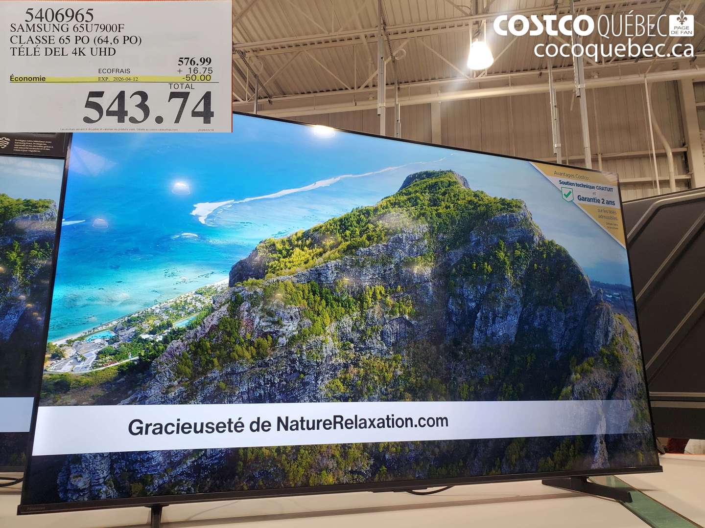 5406965 SAMSUNG 65U7900F CLASSE 65 PO (64,6 PO) TÉLÉ DEL 4K UHD ($50.00 INSTANT SAVINGS EXPIRES ON 2026-04-12) $543.74