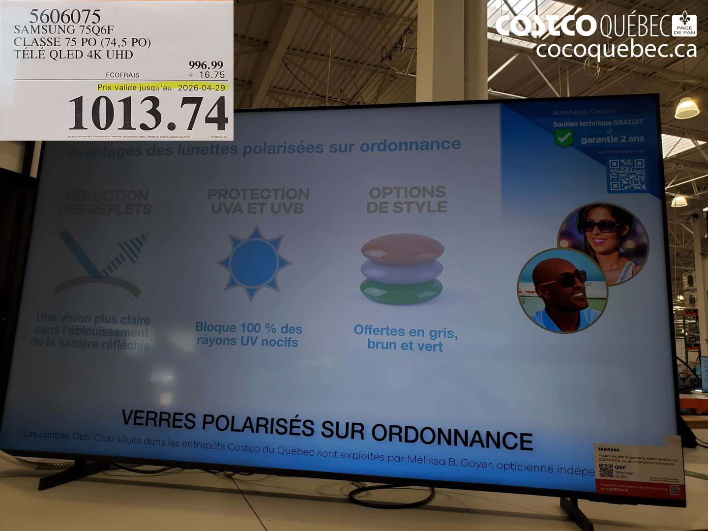 5606075 SAMSUNG 7506F CLASSE 75 PO (74,5 PO) TÉLÉ OLED 4K UHD (EXPIRES ON 2026-04-29) $1013.74