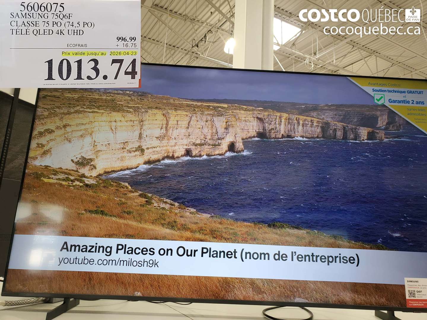 5606075 SAMSUNG 75Q6F CLASSE 75 PO (74,5 PO) TÉLÉ QLED 4K UHD (EXPIRES ON 2026-04-23) $1013.74