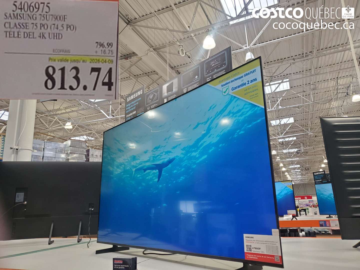 5406975 SAMSUNG 75U7900F CLASSE 75 PO (74.5 PO) TELE DEL 4K UHD (EXPIRES ON 2026-04-09) $813.74