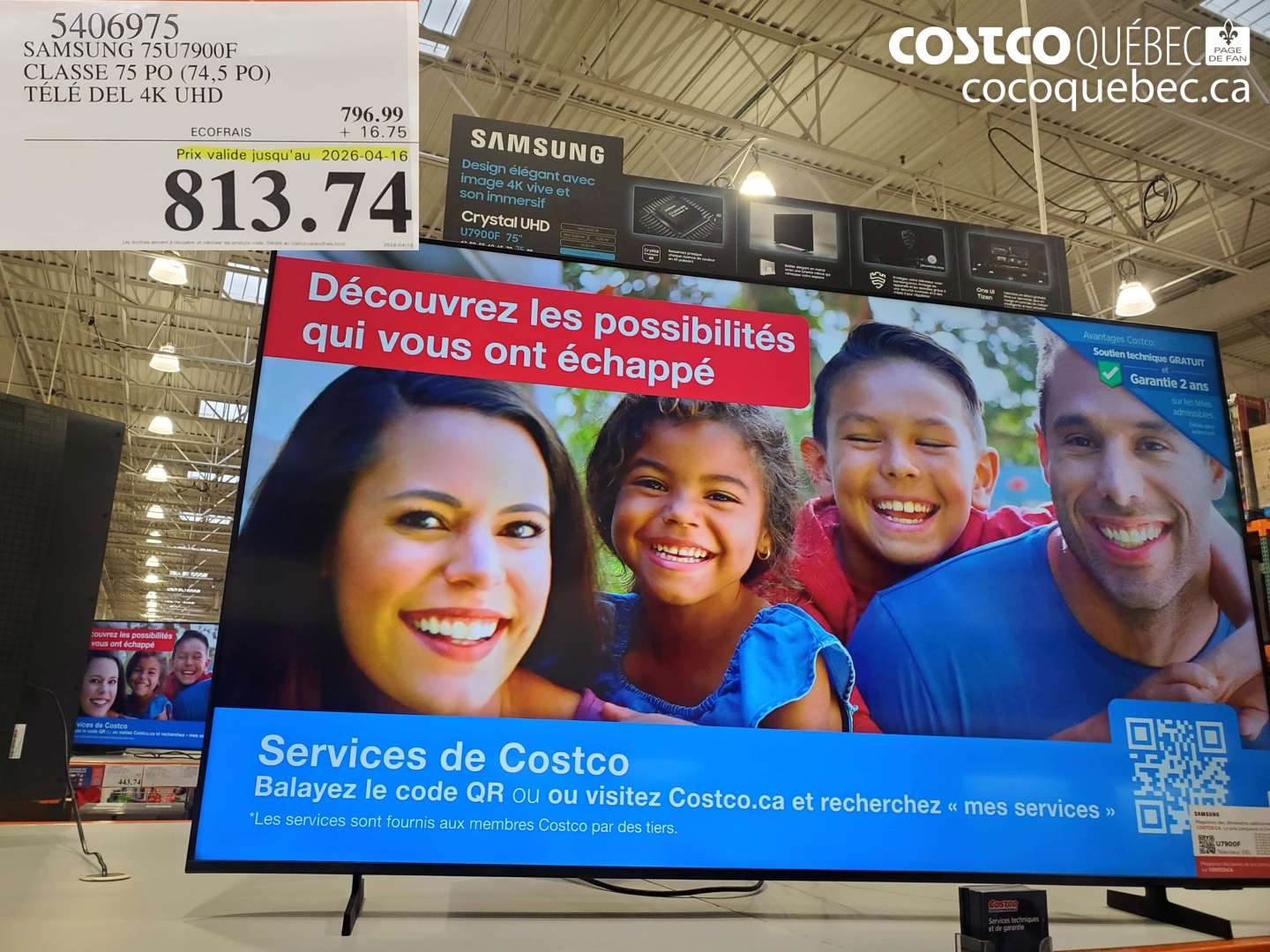 5406975 SAMSUNG 75U7900F CLASSE 75 PO (74,5 PO) TÉLÉ DEL 4K UHD (EXPIRES ON 2026-04-16) $813.74