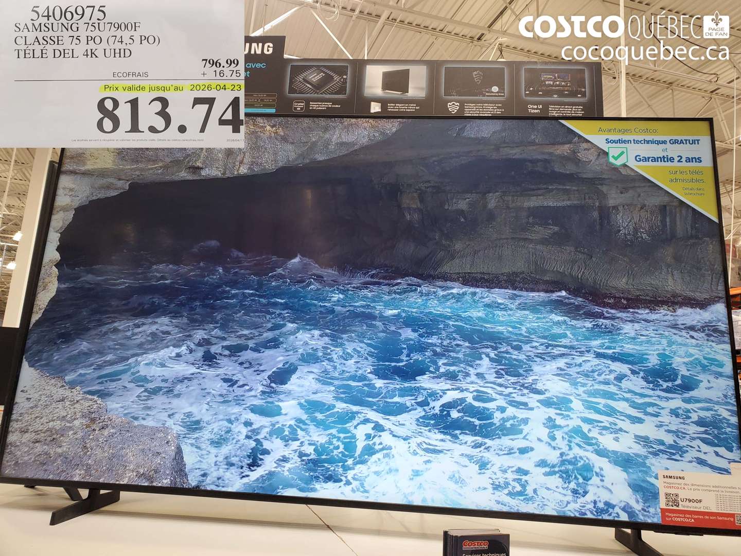 5406975 SAMSUNG 75U7900F CLASSE 75 PO (74,5 PO) TÉLÉ DEL 4K UHD (EXPIRES ON 2026-04-23) $796.99